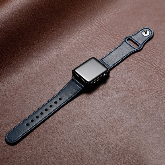 NEW NAVY Genuine Leather Band For Apple Watch - Picture 3 of 4